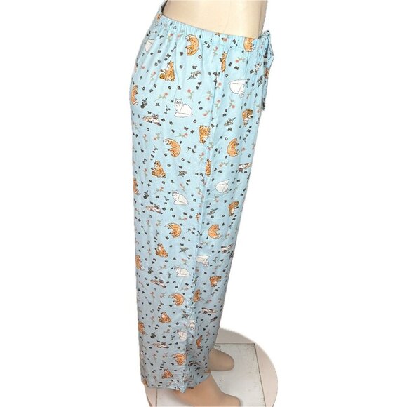 Ed Ellen Degeneres L Cat Floral Print Button Short Sleeve Top-Ankle Pants PJ Set - Picture 5 of 11